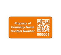 1000 Personalised QR Code Asset Tag Labels Custom Sticker - with Optional Website Linked QR Code - Orange 38mm x 20mm Permanent Vinyl Labels - Simple to Customize