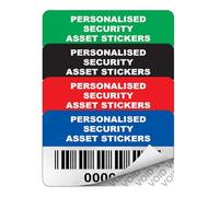 1000 Personalised Void Security Asset Tag Labels Custom Stickers- 38mm x 21mm Silver Void Polyester Labels - Simple to Customize. Choose one of 7 Colours, imput Your Text and Number Range