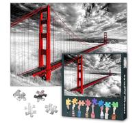 1000 Pices Puzzle for Adult, Red Golden Gate Bridge Jigsaw Puzzle Black and White Photography Puzzles, Hyperrealistic Landscape Scene Puzzles Hard Challenges Game for Family Activity(50.5x70.5cm)