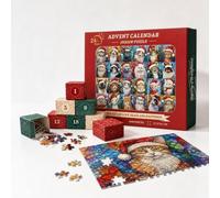 1000 Piece 24 Day Countdown Christmas Cat Advent Calendar Jigsaw Gift Box | 24 Day Countdown, 1000 Thick Pieces, Santa Hat Cats, Finished 27.5X19.7In, Holiday Family Activity