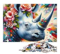 1000 Piece Acrylic Majestic Blossoming Rhino Puzzles for Adults Paper Puzzles Educational Games For Kids 38x26cm/1000pcs