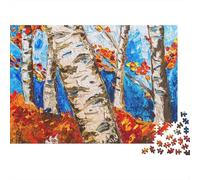 1000-Piece Adult Jigsaw Puzzle, Autumn Birches, 52x38cm/1000pcs, Easy to Pause And Continue Later; White Card Pieces with Reduced Dust