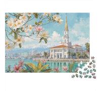 1000-Piece Adult Jigsaw Puzzle, Beachfront Luxury Villa with Pool, 70x50cm/1000pcs, Easy to Pause And Continue Later; White Pieces for Organised Sorting