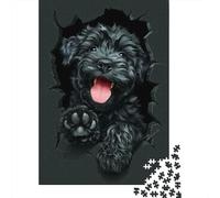 1000-Piece Adult Jigsaw Puzzle, Black Russian Terrier, 52x38cm/1000pcs, for Progress Whenever Time Allows; White Card Pieces for A Neat Table