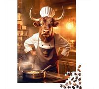 1000-Piece Adult Jigsaw Puzzle, Bull Cooking Kitchen Cook, 70x50cm/1000pcs, Low-dust White Cardboard Pieces; A Weekend Activity at Your Own Pace