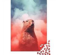 1000-Piece Adult Jigsaw Puzzle, Capybara Smoke, 38x26cm/1000pcs; for Quiet Focus at Your Own Pace; White Cardboard with Reduced Dust