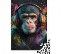 1000-Piece Adult Jigsaw Puzzle, Chimp Beats -3, 52x38cm/1000pcs, for Calm Hands-on Time after Work; Low-dust White Cardboard Pieces