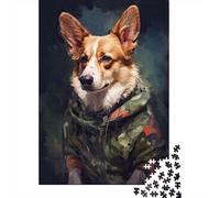1000-Piece Adult Jigsaw Puzzle, Corgi Camo Jacket, 38x26cm/1000pcs, Easy to Pause And Continue Later; White Card Pieces with Reduced Dust