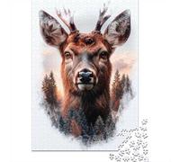 1000-Piece Adult Jigsaw Puzzle, Deer in Winter Forest, 52x38cm/1000pcs; A Relaxed Project for Colder Days; Low-dust White Pieces for Sorting