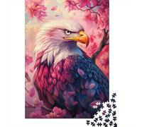 1000-Piece Adult Jigsaw Puzzle, Eagle in Blossoms-2, 52x38cm/1000pcs, for Calm Hands-on Time after Work; White Pieces with A Smooth Surface