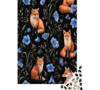 1000-Piece Adult Jigsaw Puzzle, Foxes & Blue Flowers Pattern, 52x38cm/1000pcs; Smooth White Card with Reduced Dust; A Thoughtful Gift for A New Home