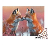 1000-Piece Adult Jigsaw Puzzle, Foxes in Love, 70x50cm/1000pcs, for Progress Whenever Time Allows; White Card Pieces for A Neat Table