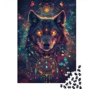 1000-Piece Adult Jigsaw Puzzle, Galactic Wolf Vision, 52x38cm/1000pcs, for Calm Hands-on Time after Work; White Pieces with A Smooth Surface