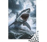 1000-Piece Adult Jigsaw Puzzle, Great White Shark Attack, 52x38cm/1000pcs; Low-dust White Cardboard Pieces; for Quiet Downtime Without A Screen