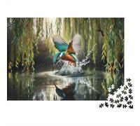 1000-Piece Adult Jigsaw Puzzle, Kingfisher Dive Into Pond, 70x50cm/1000pcs; for Calm Concentration at Home; Low-dust Card Pieces for Tidy Sorting