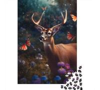1000-Piece Adult Jigsaw Puzzle, Magical Deer Butterflies, 70x50cm/1000pcs; for Progress Whenever Time Allows; White Pieces with A Smooth Surface