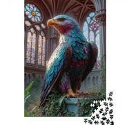 1000-Piece Adult Jigsaw Puzzle, Majestic Eagle Statue in Gothic Setting, 52x38cm/1000pcs, Smooth White Cardboard Pieces; for Quiet Focus at Your Own Pace
