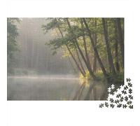 1000-Piece Adult Jigsaw Puzzle, Misty Lake Forest at Sunrise, 52x38cm/1000pcs, Easy to Pause And Continue Later; White Card Pieces with Reduced Dust