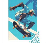 1000-Piece Adult Jigsaw Puzzle, Monkey Skating Skateboard, 38x26cm/1000pcs; for Progress Whenever Time Allows; White Pieces with A Smooth Surface