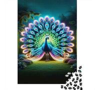 1000-Piece Adult Jigsaw Puzzle, Neon Peacock Light-Up Decoration, 52x38cm/1000pcs; A Relaxed Project for Colder Days; Low-dust White Pieces for Sorting