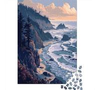 1000-Piece Adult Jigsaw Puzzle, Pacific Cliffs Pixel Art, 70x50cm/1000pcs; Low-dust White Cardboard Pieces; for A Quiet Evening Project at Home