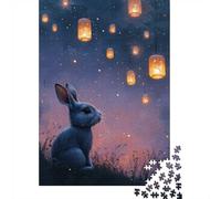 1000-Piece Adult Jigsaw Puzzle, Rabbit Under Lanterns at Night, 70x50cm/1000pcs, Clean White Cardboard for Sorting; Easy to Pause And Continue Later