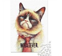 1000-Piece Adult Jigsaw Puzzle, Whatever - Grumpy Ugly Cat With Red Tie, 70x50cm/1000pcs; Low-dust Pieces for A Tidier Table; A Rewarding Project to Return to
