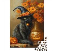 1000-Piece Adult Jigsaw Puzzle, Whimsical Witch Cat, 52x38cm/1000pcs; Low-dust White Pieces for Sorting; to Return to Whenever Time Permits