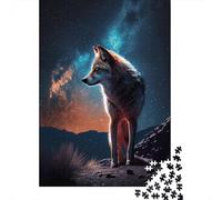 1000-Piece Adult Jigsaw Puzzle, Wolf Under The Milky Way, 70x50cm/1000pcs; for Progress Whenever Time Allows; White Pieces with A Smooth Surface