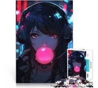 1000 Piece Adult Puzzles Anime Girl with Headphones Bubble Gum Relax Games Fun at Home Activities, Birthday Present,Travel Gifts, 50x70cm