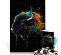 1000 Piece Adult Puzzles Bison Colorful Buffalo Spielzeug für die ganze Familie mit passendem Poster und Quizblatt38x26cm