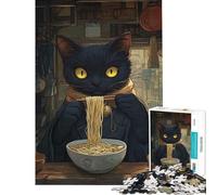 1000 Piece Adult Puzzles Black Cat Eating Ramen Help The Brain Exercise Home Decoration Educational Toy for And from 14 Years And over (50x75cm)