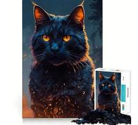 1000 Piece Adult Puzzles Black Cat with Fiery Eyes Neat Edge Decor, Mind Exercise Toy, Easy Time Fun, Christmas Art Display (50x75cm)