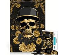 1000 Piece Adult Puzzles Black Gold Skull Army Art Neat Edge Decor, Mind Exercise Toy, Easy Time Fun, Christmas Art Display (38x52cm)