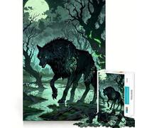 1000 Piece Adult Puzzles Black Wolf in Moonlight Neat Edge Decor, Mind Exercise Toy, Easy Time Fun, Christmas Art Display (38x26cm)