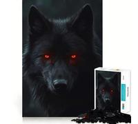 1000 Piece Adult Puzzles Black Wolf with Red Eyes Neat Edge Decor, Mind Exercise Toy, Easy Time Fun, Christmas Art Display (38x26cm)