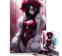 1000 Piece Adult Puzzles Bloody Rose Anime Lady Neat Edge Decor, Mind Exercise Toy, Easy Time Fun, Christmas Art Display (38x52cm)