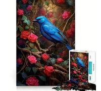 1000 Piece Adult Puzzles Blue Bird Red Rose Neat Edge Decor, Mind Exercise Toy, Easy Time Fun, Christmas Art Display (38x52cm)