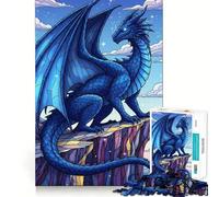 1000 Piece Adult Puzzles Blue Dragon on Mountain Peak Neat Edge Decor, Mind Exercise Toy, Easy Time Fun, Christmas Art Display (38x52cm)