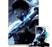 1000 Piece Adult Puzzles Blue Samurai Warrior Neat Edge Decor, Mind Exercise Toy, Easy Time Fun, Christmas Art Display (38x52cm)