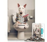 1000 Piece Adult Puzzles Bull Terrier on The Toilet Fine Edge Craft Cognitive Game Toy Relax Game Play Christmas Wall Art (38x26cm)
