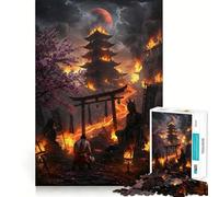 1000 Piece Adult Puzzles Burning Temple with Samurai Fine Edge Craft Cognitive Game Toy Relax Game Play Christmas Wall Art (38x26cm)