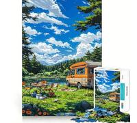 1000 Piece Adult Puzzles Camping Van by Lake Anime Style Tight Fit Piece Logic Game Play Cozy Fun Time Birthday Fun Gift (38x26cm)