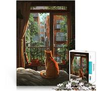 1000 Piece Adult Puzzles Cat by the Window Pädagogisches Spielzeug zum Stressabbau mit passendem Poster und Quizblatt52x38cm