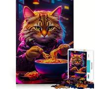 1000 Piece Adult Puzzles Cat Eating Ramen Fine Edge Craft Cognitive Game Toy Relax Game Play Christmas Wall Art (50x75cm)
