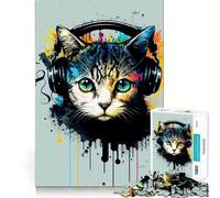 1000 Piece Adult Puzzles Cat Headphone Dj Music Tight Fit Piece Logic Game Play Cozy Fun Time Birthday Fun Gift (38x52cm)