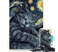 1000 Piece Adult Puzzles Cat in Starry Night Style Fine Edge Craft Cognitive Game Toy Relax Game Play Christmas Wall Art (50x75cm)