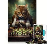 1000 Piece Adult Puzzles Cat Playing Chess Flawless Cut Fun Focus Game Gift Free Play Game Birthday Fun Gift (38x52cm)