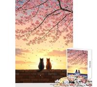 1000 Piece Adult Puzzles Cats Beneath The Sakura Sunset Educational Toy Gifts for Women Men Hands-on Game Artists' Collection, Fine Arts size 38x52cm