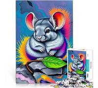 1000 Piece Adult Puzzles Chinchilla on Rock with Leaf Stressabbau-Spielzeug mit vollständig ineinander greifenden, zufällig geformten Teilen38x26cm